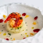 Ajo Blanco Suave de Almendras con Carabineros y Tartar de Melón A Kangas