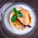 Arroz con leche, aire de canela y helado de caramelo